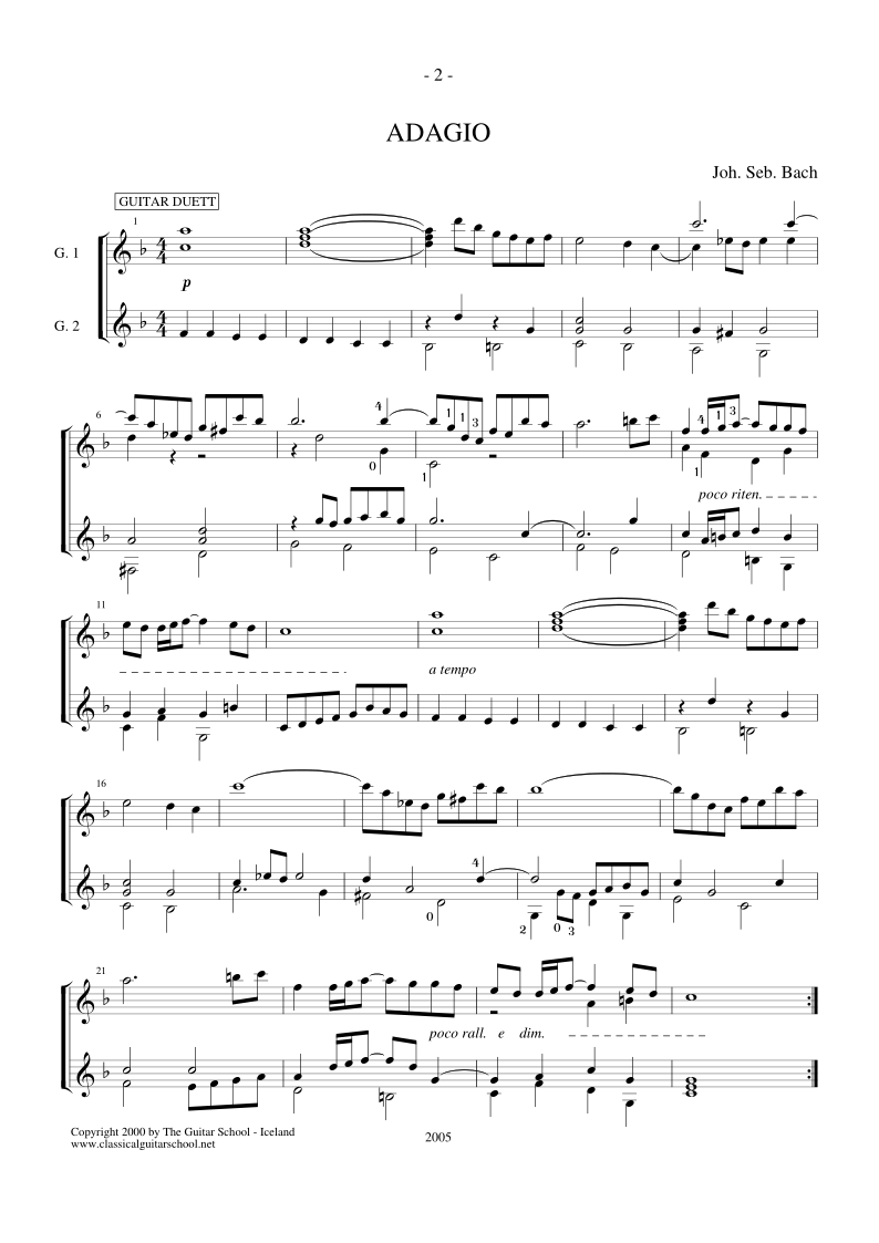 J.S. Bach: Adagio (air on G string) - The Guitar School